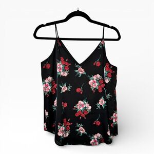 Express Black Floral Print V Neck Cami Tank Top Women's Size S